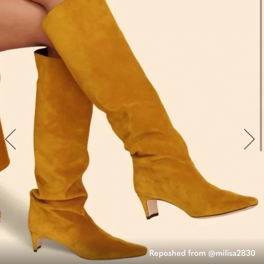 STAUD Yellow Heeled Boots Knee-High Suede